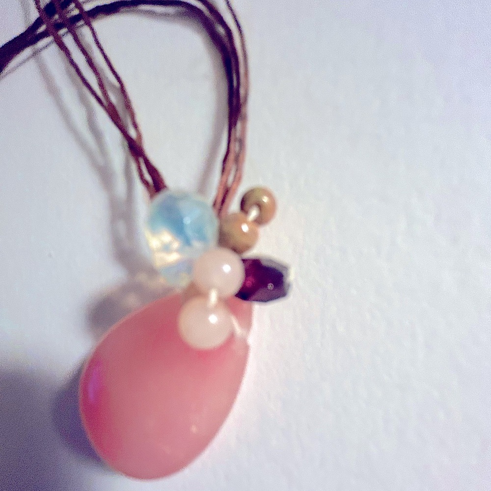 Necklace Rose Quartz Teardrop, Unakite, Faceted Quartz Bead pendant, 16”